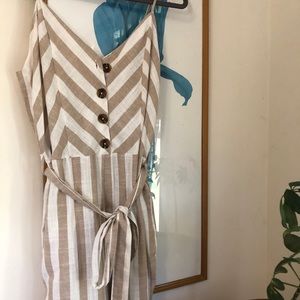 Tan and white Striped Jump Suit